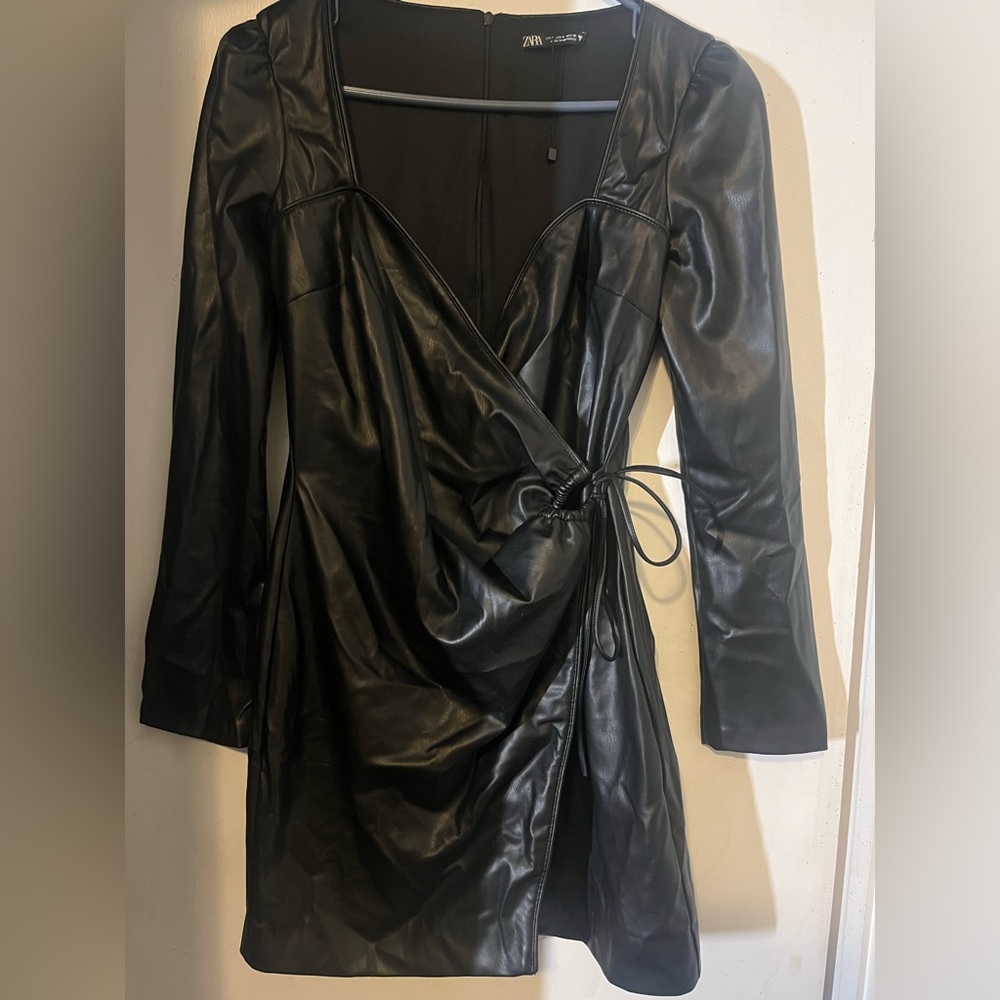 Zara Faux leather wrap dress